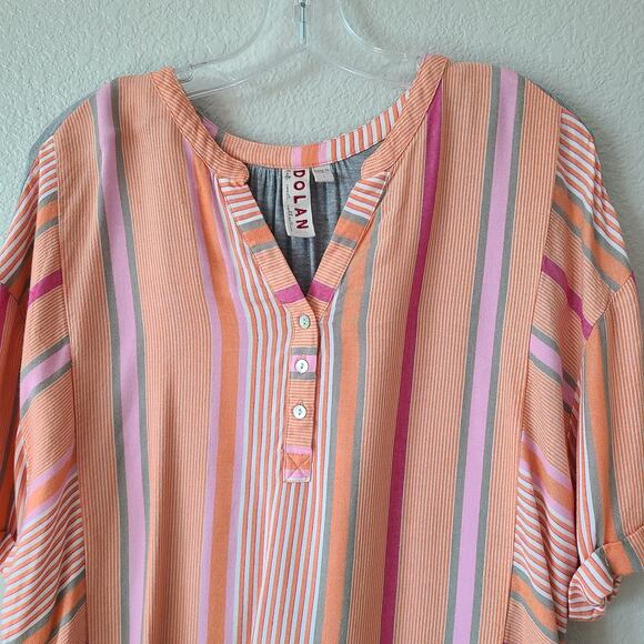 Dolan Left Coast Coastal Shirt Sz‎ Large Linen Maritime Preppy Striped Hi Low - Picture 7 of 11